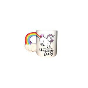 Powered By Unicorn Farts White Ceramic Mug With Rainbow Handle